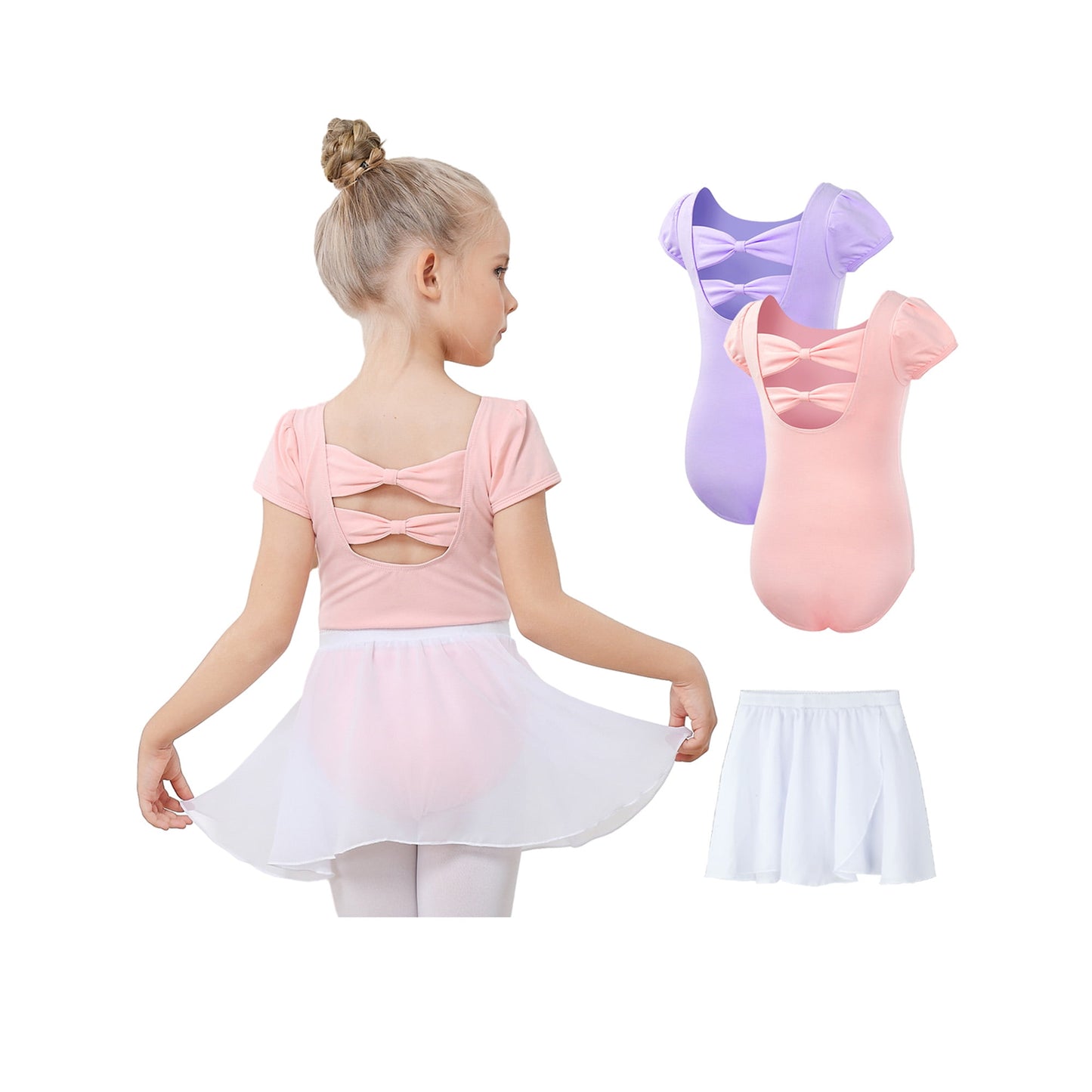 3PC Ballet Leotards for Girls, Ballet Dress for Girls with Glitter Wrap Skirt
