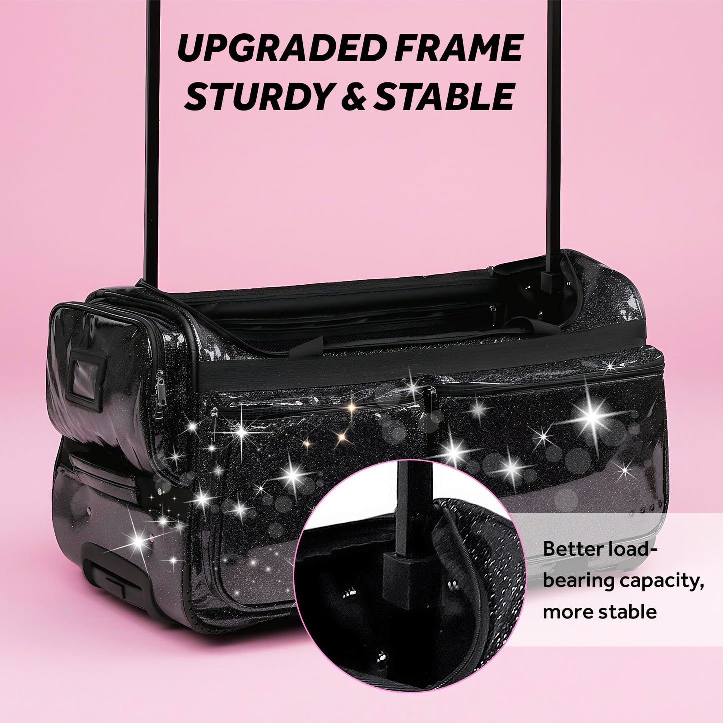 Fegat 28" Dance Bag with Garment Rack,Upgraded Collapsible Glittering Rolling Competition Dance Duffle Bag Lightweight Wear-Resistant Costume Wheeled Suitcase for Dancers Shows,Black