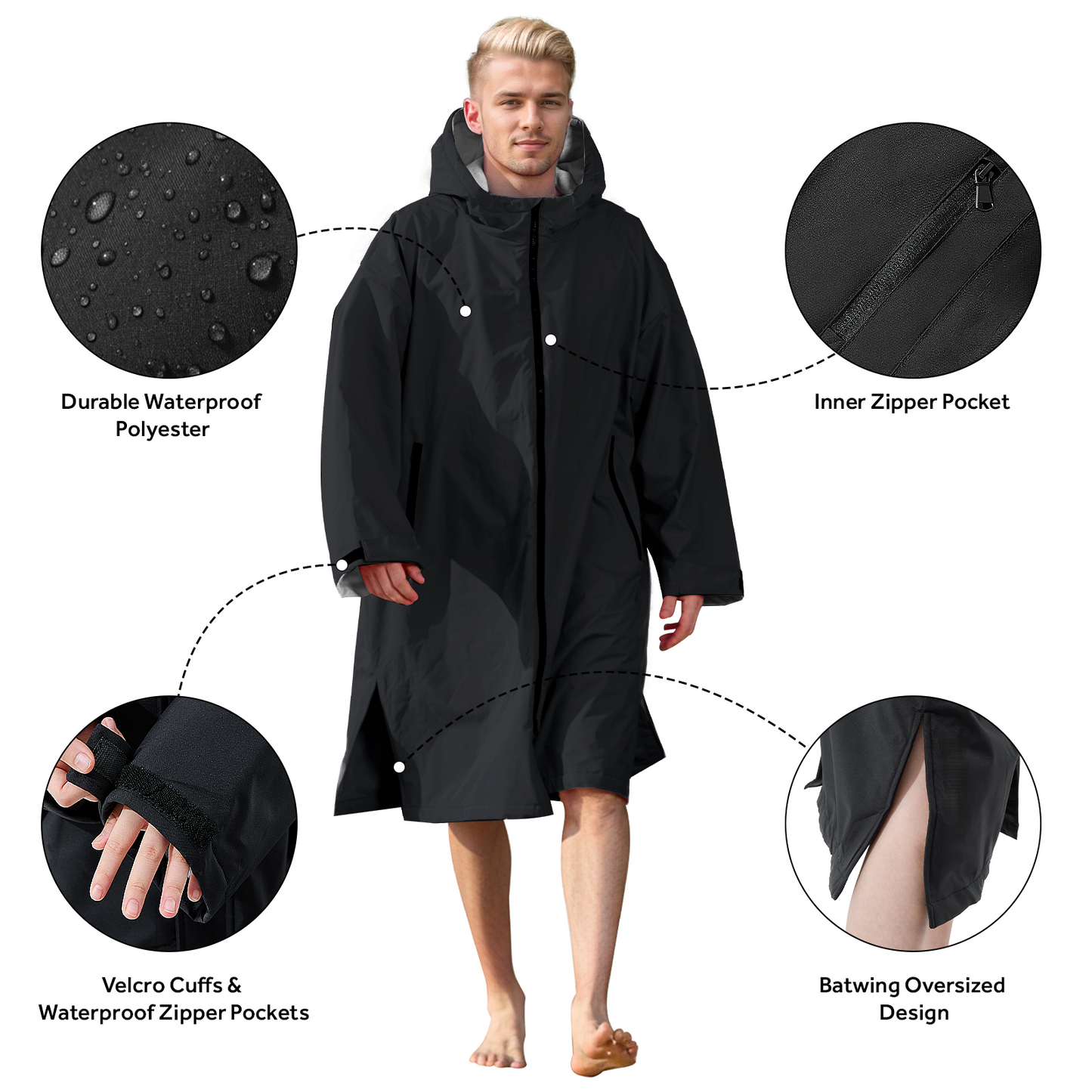 Lobmouse Swim Parka for Adult and Kids,Unisex Fleece Lined Hooded Swim Jacket,Waterproof Windproof Versatile Warm Coat Oversized Bat Wing Changing Poncho for Surfing Swimming