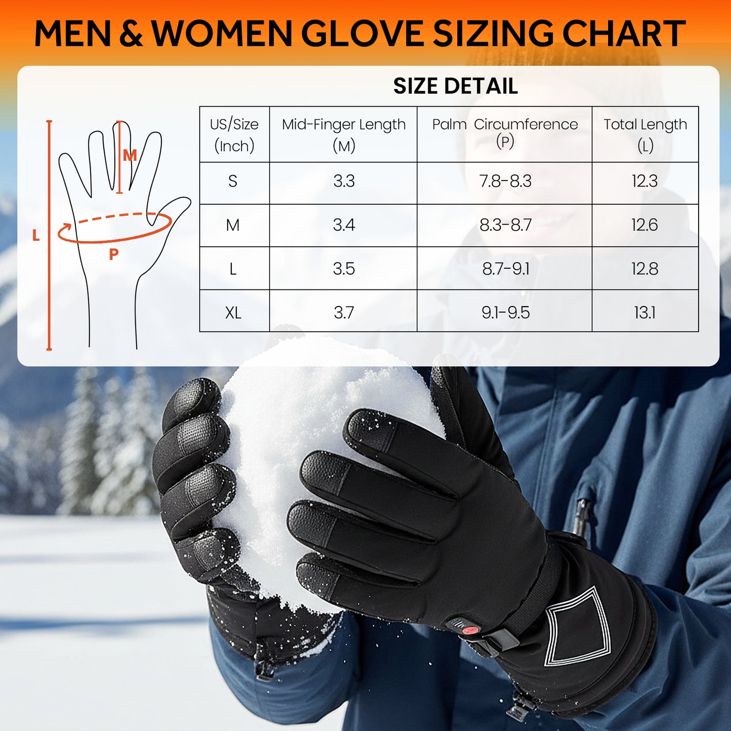 Heated Gloves for Men Women,158°F Heating Rechargeable Winter Gloves, 7.4V Leather Waterproof Touchscreen Glove Hand Warmer for Motorcycle Work Ski Cycling(S/M/L/XL)