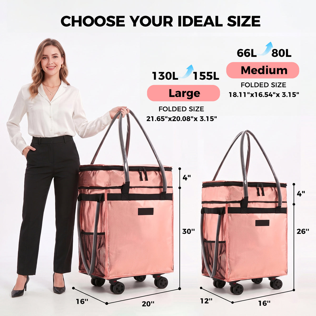 Fegat Reusable Grocery Bag on Wheels,Rolling Tote,Foldable Shopping Bags with Wheels and Handle for Trips, Moving, Laundry, Kitchen