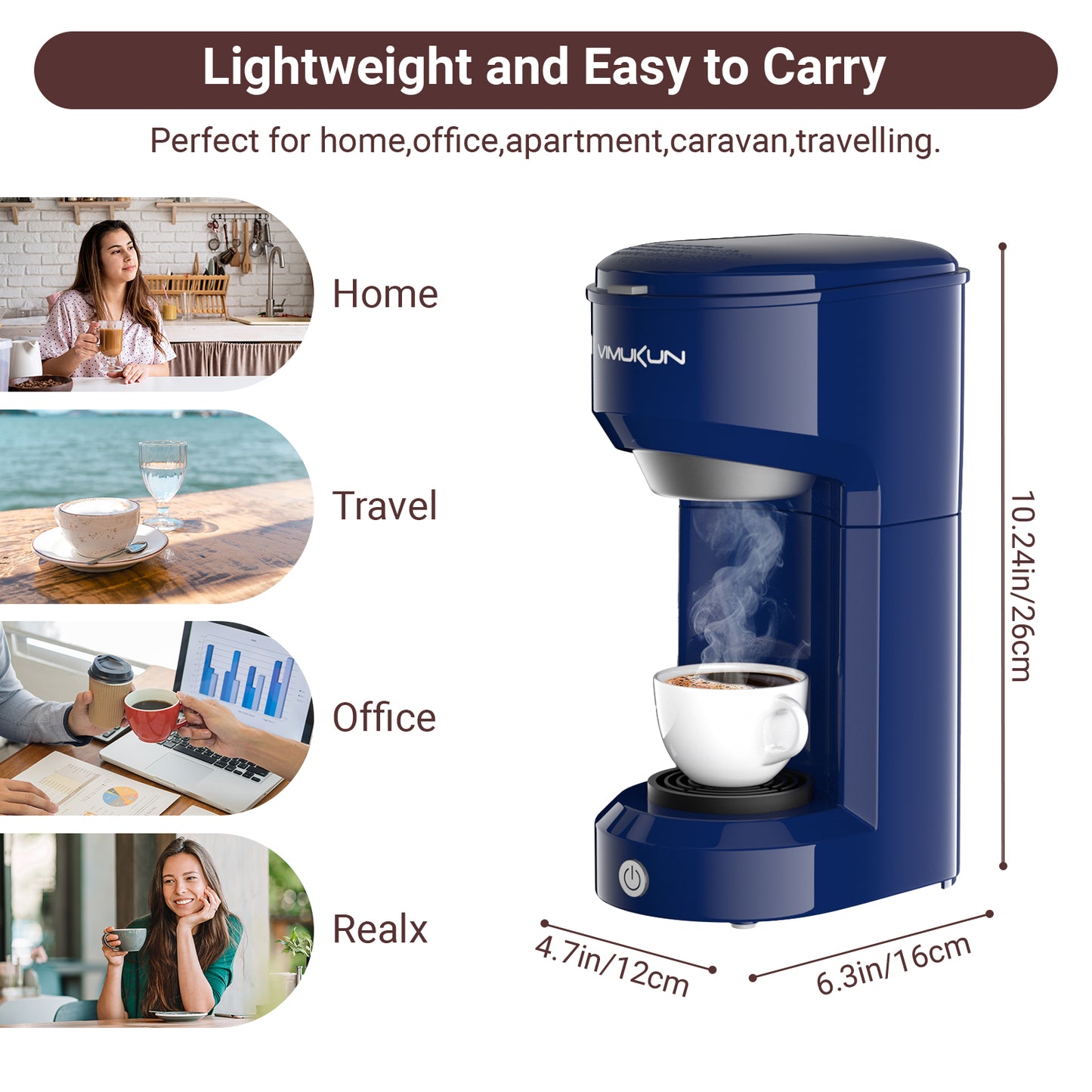 Single Serve Coffee Maker, Mini Coffee Brewer for K-Cup Single Cup Capsule and Ground Coffee, Single Cup Coffee Makers with 6 to 14oz Reservoir, Green