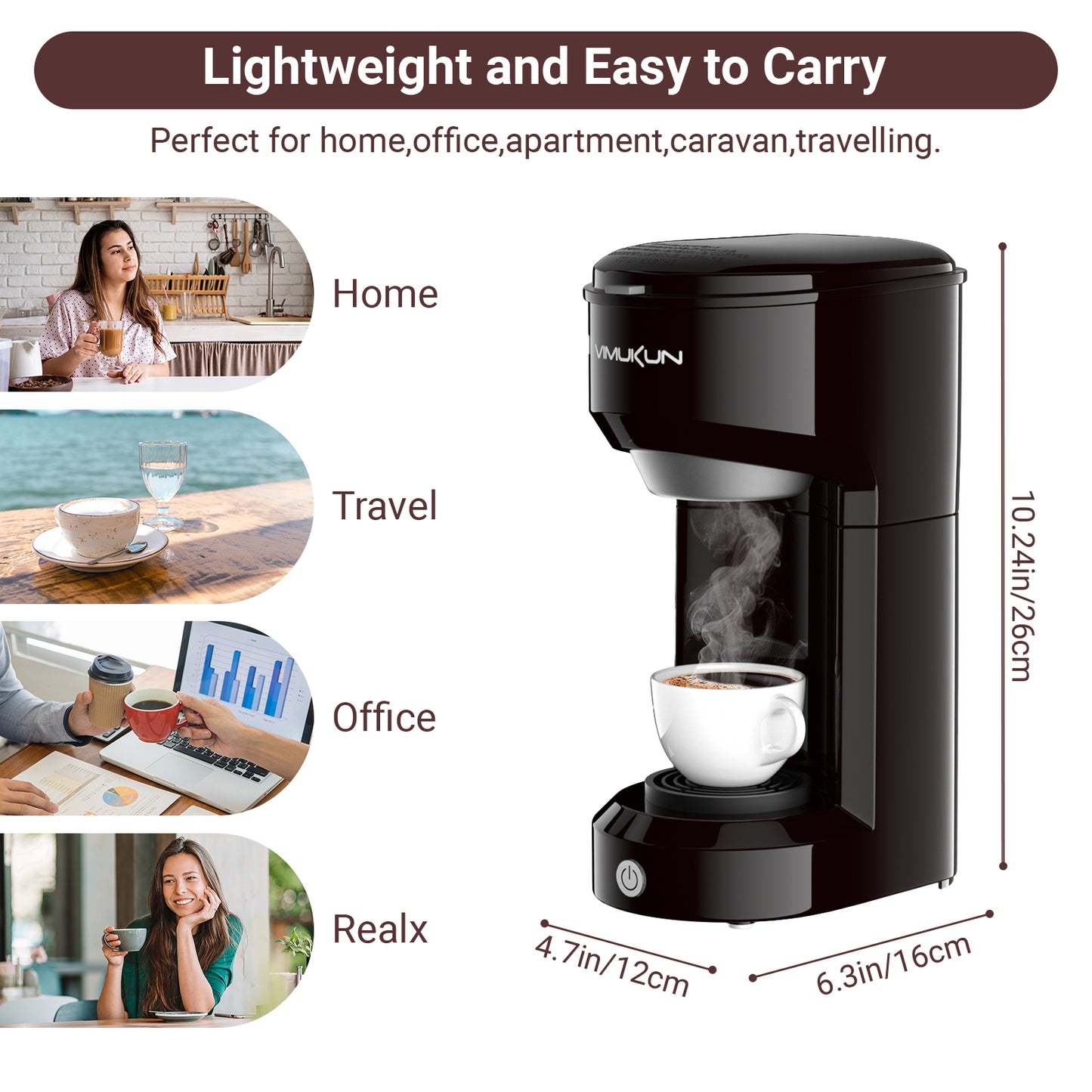 Single Serve Coffee Maker, Mini Coffee Brewer for K-Cup Single Cup Capsule and Ground Coffee, Single Cup Coffee Makers with 6 to 14oz Reservoir, Green