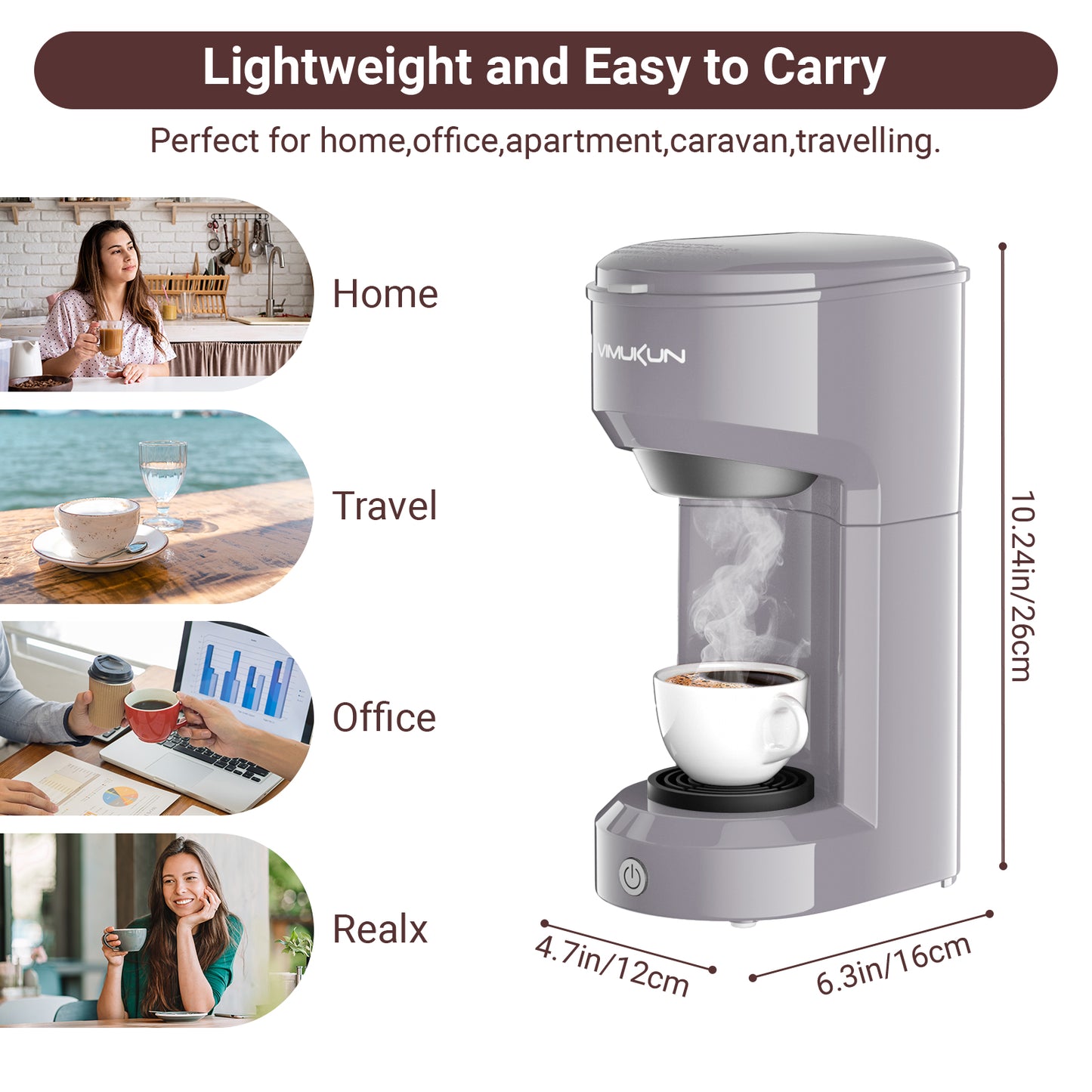 Single Serve Coffee Maker, Mini Coffee Brewer for K-Cup Single Cup Capsule and Ground Coffee, Single Cup Coffee Makers with 6 to 14oz Reservoir, Green