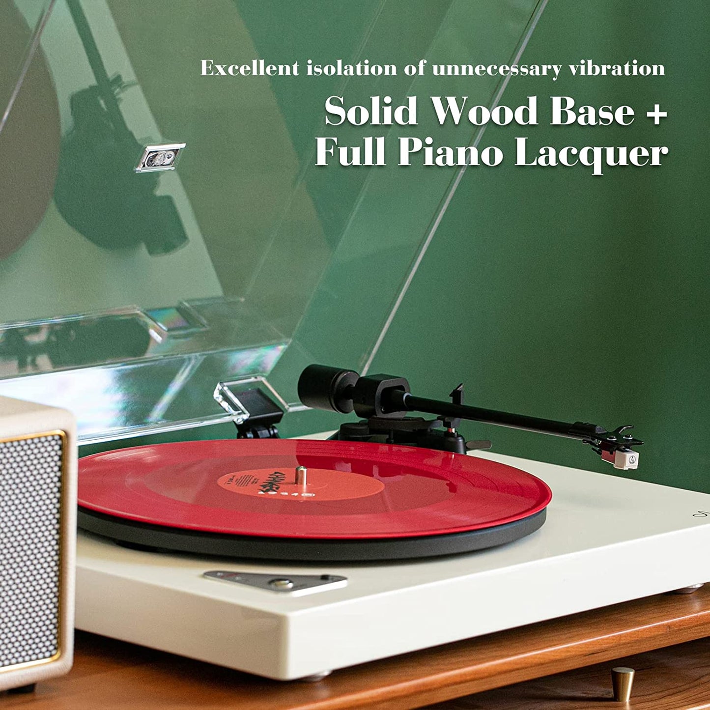 Vinyl Record Player with Bluetooth Connection,Turntable Record Player Bluetooth,Built-in Preamp,Support 33 1/3 &45RPM Speeds,Adjustable Counterweight, AT-3600L,Full Piano Lacquer,Pearl White