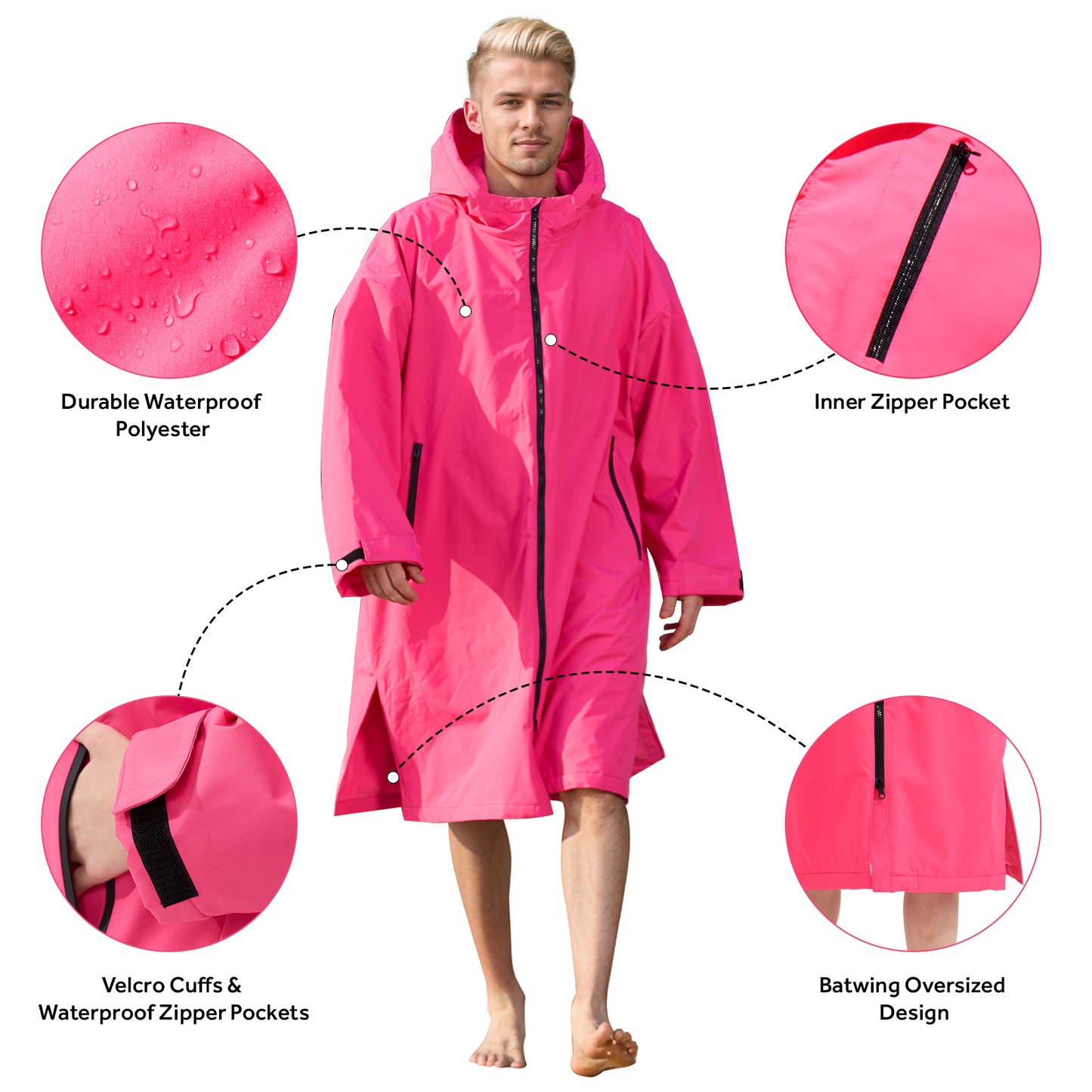 Lobmouse Swim Parka for Adult and Kids,Unisex Fleece Lined Hooded Swim Jacket,Waterproof Windproof Versatile Warm Coat Oversized Bat Wing Changing Poncho for Surfing Swimming