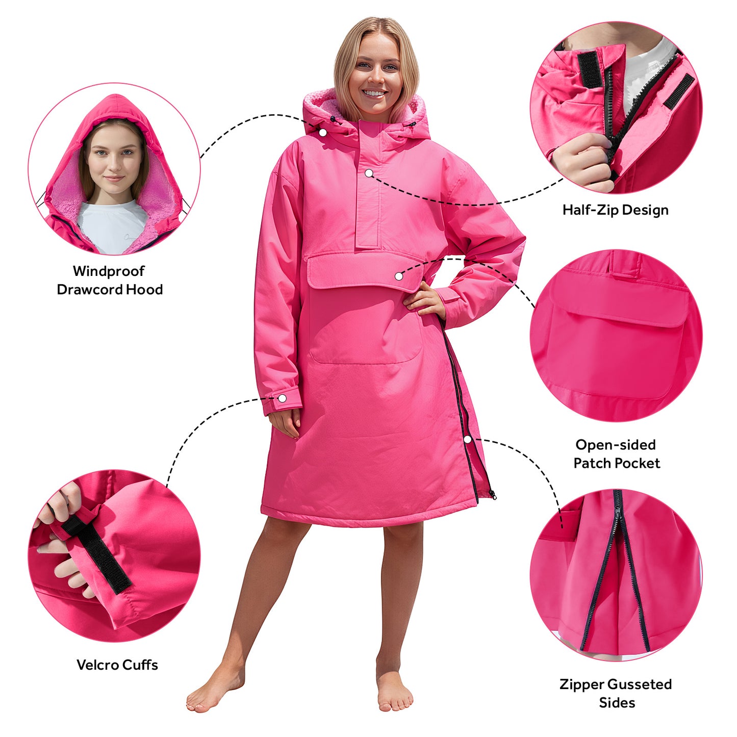 Lobmouse Swim Parka for Adult Youth and Kids,Comfort Sherpa Fleece Lining Swim Jacket,Waterproof Windproof Change Poncho Coat with Large Front Pocket for Surfing Swimming Home