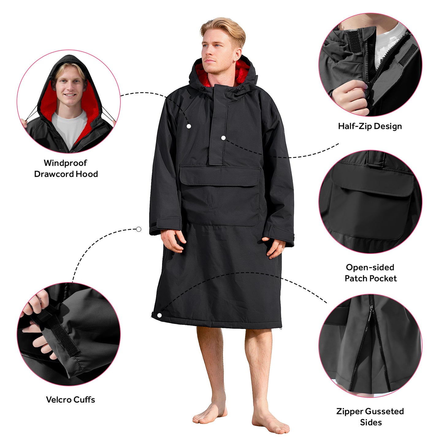 Lobmouse Swim Parka for Adult Youth and Kids,Comfort Sherpa Fleece Lining Swim Jacket,Waterproof Windproof Change Poncho Coat with Large Front Pocket for Surfing Swimming Home