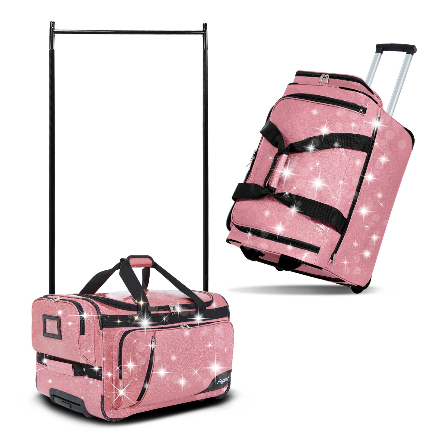 Fegat Dance Bag with Garment Rack-23"Glittering Rolling Competition Dance Travel Duffel Bag Lightweight Dance Bags for Cheerleader Dancers Athletes