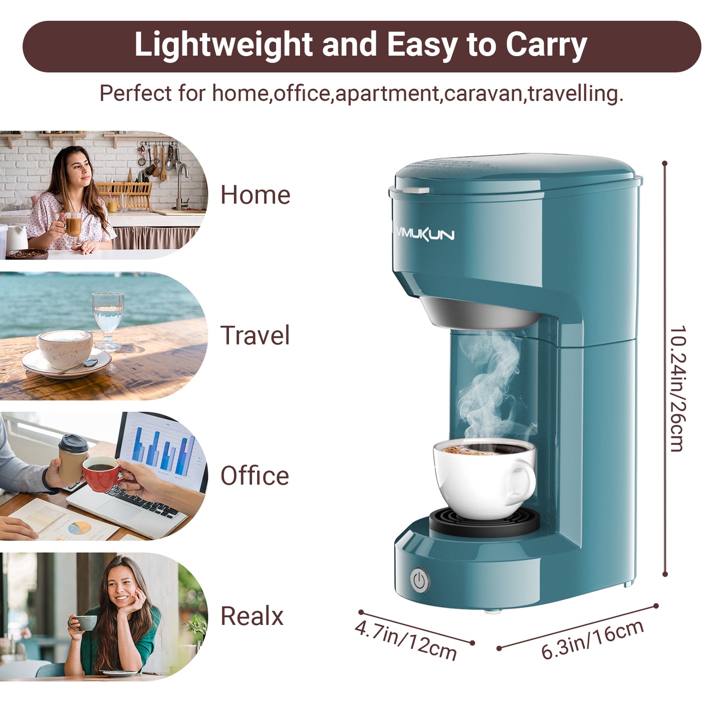 Single Serve Coffee Maker, Mini Coffee Brewer for K-Cup Single Cup Capsule and Ground Coffee, Single Cup Coffee Makers with 6 to 14oz Reservoir, Green