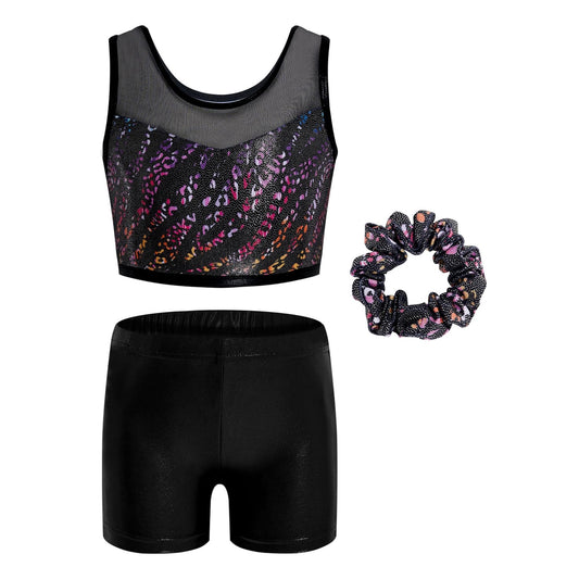 Two Piece Leotards for Girls Gymnastics with Shorts Ballet Tumbling Outfit Hollow Back Design