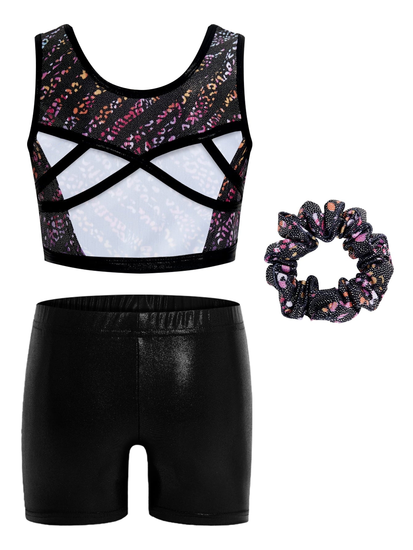 Two Piece Leotards for Girls Gymnastics with Shorts Ballet Tumbling Outfit Hollow Back Design