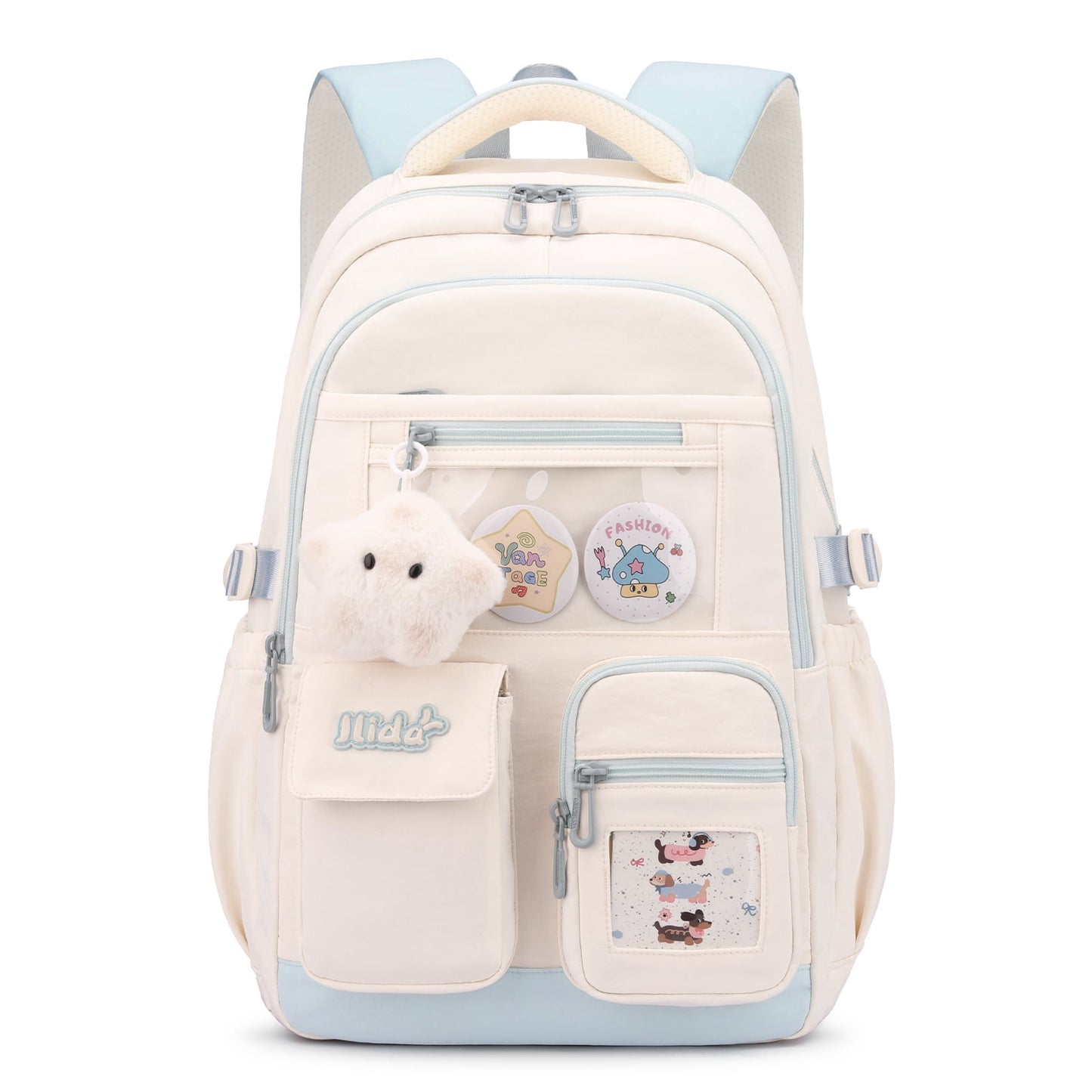 Kids Backpack 10 Compartments,Bookbag for Girls,Water-Repellent Backpack with Casual Daypack with Star Pendant,Trolley Sleeve