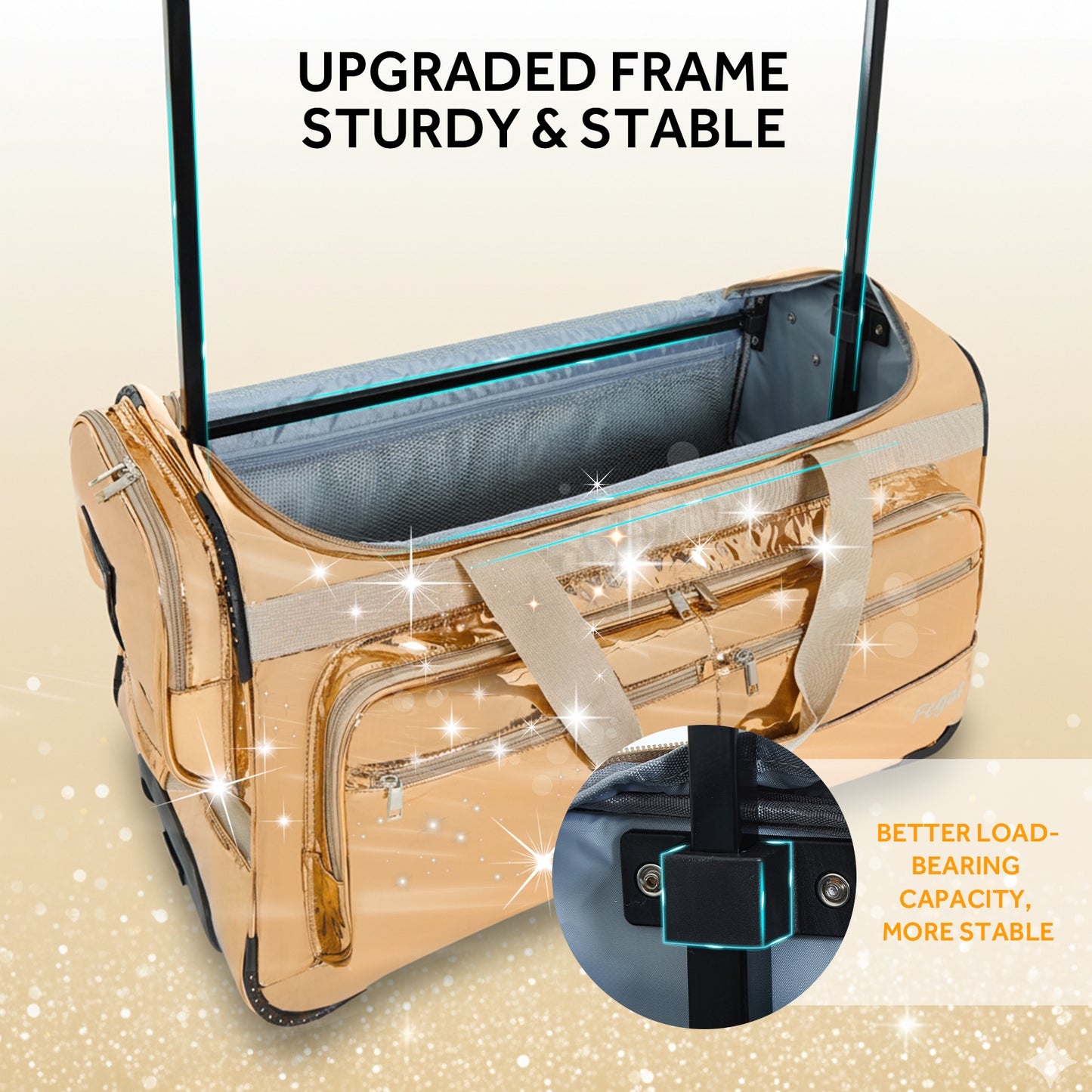 Fegat 28" Dance Bag with Garment Rack,Upgraded Glitter Rolling Competition Dance Duffel Bag Waterproof Costume Travel Bag Costume Suitcase for Dancer Performer Athletes,Gold