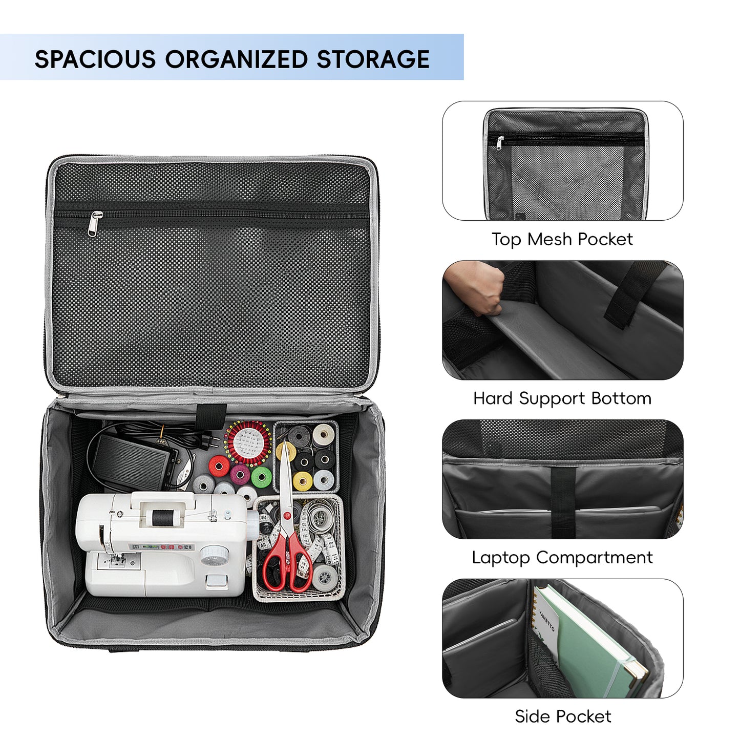 Fegat Rolling Craft Bag,Large Scrapbook Sewing Machine Tote Bag,Roller with Laptop Compartment,Detachable Cart,Sewing Accessories Tote for Women,Craft,Teaching,Office