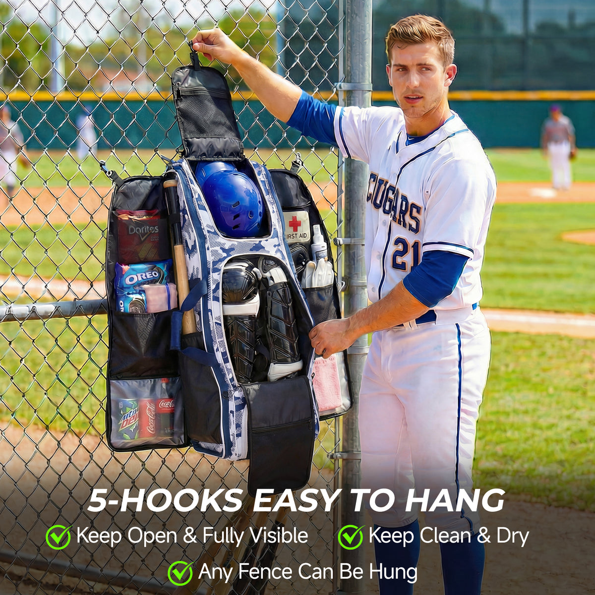Fegat Rolling Baseball Bag with Wheels,100L Large Softball Bag Catchers Gear Bags for 8 Bats,Equipment Bag with 5 Fence Hooks,Reflective Strip,Shoe Compartment,Holds All Softball Baseball Equipment
