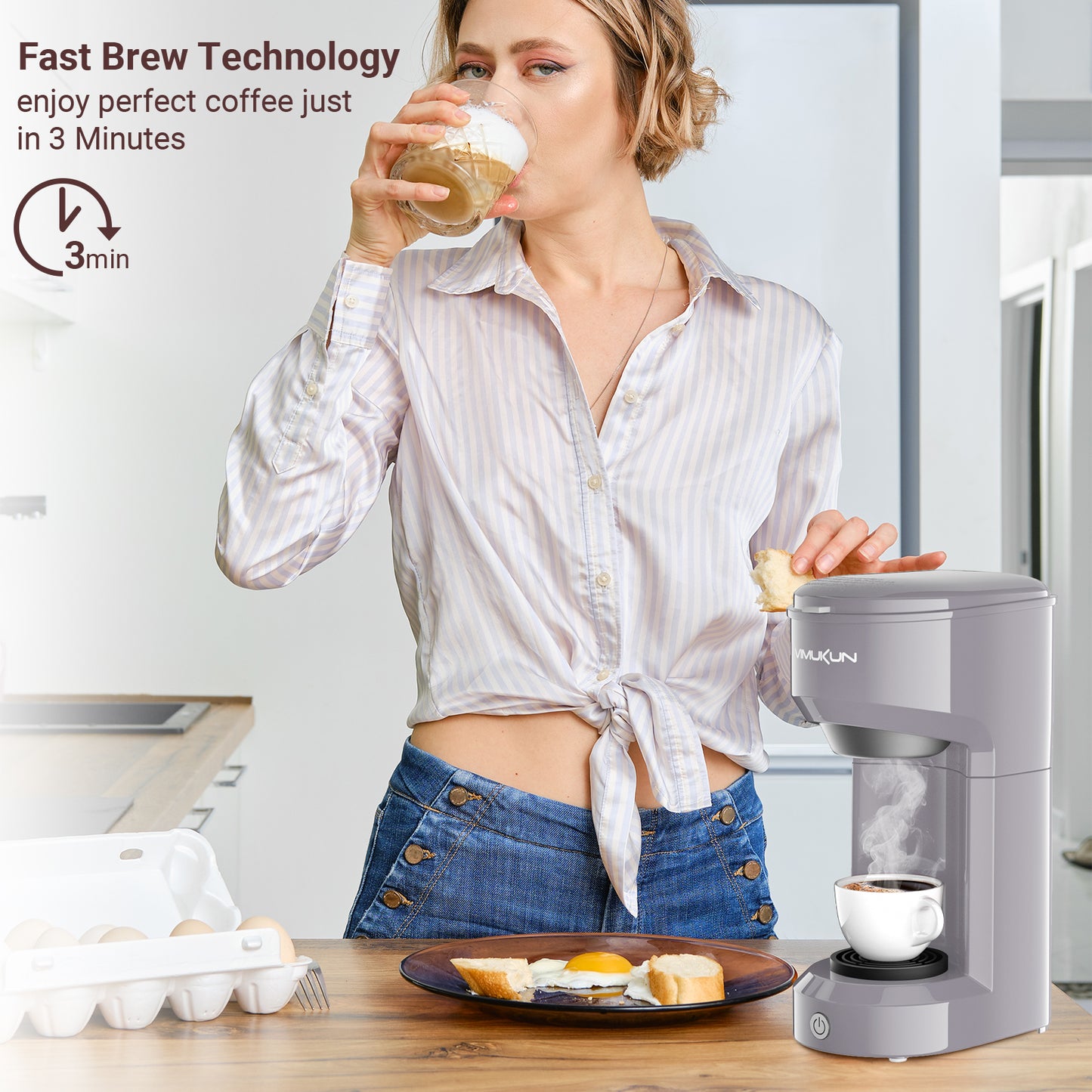 Single Serve Coffee Maker, Mini Coffee Brewer for K-Cup Single Cup Capsule and Ground Coffee, Single Cup Coffee Makers with 6 to 14oz Reservoir, Green
