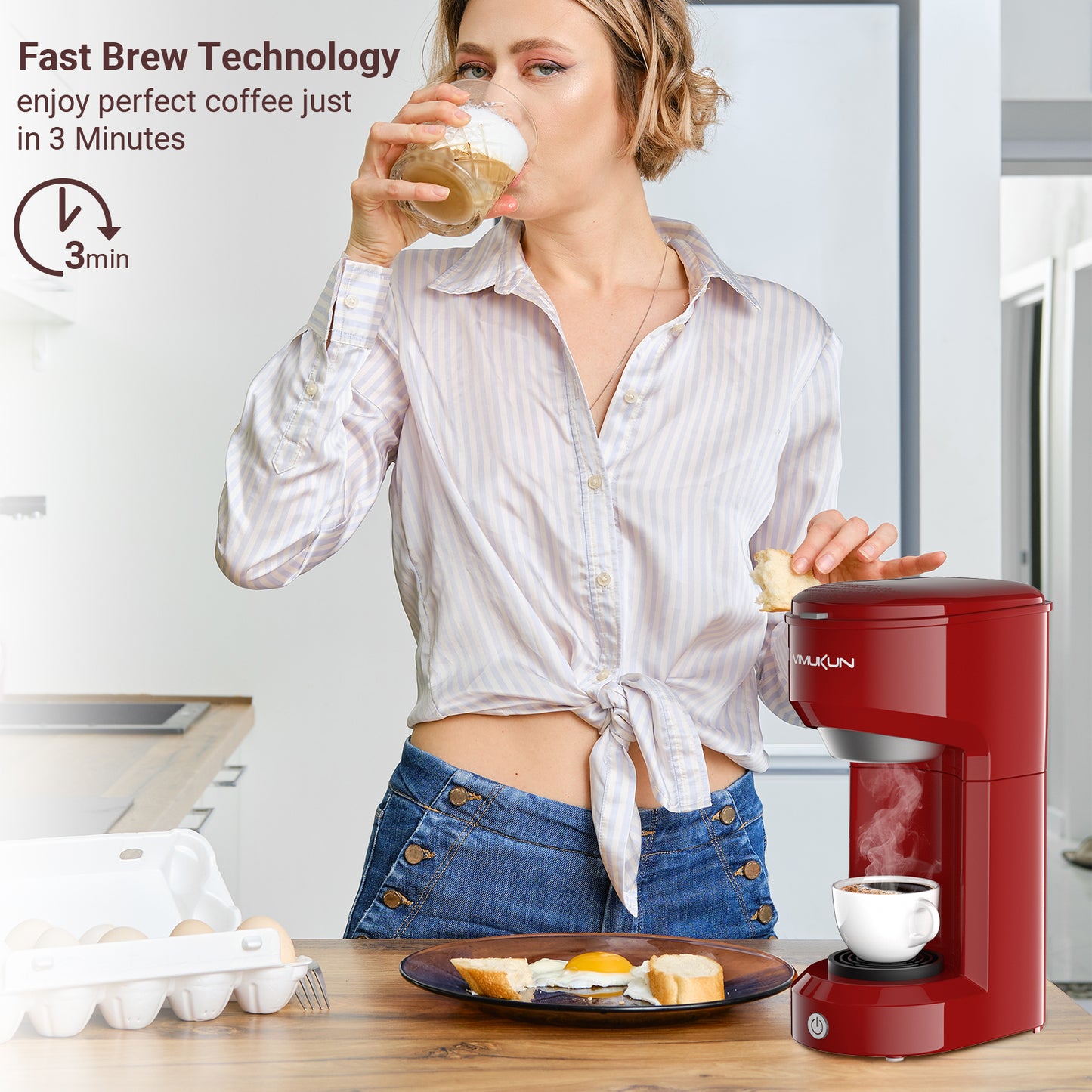 Single Serve Coffee Maker, Mini Coffee Brewer for K-Cup Single Cup Capsule and Ground Coffee, Single Cup Coffee Makers with 6 to 14oz Reservoir, Green