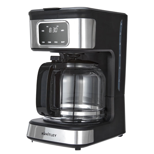 Kuhitley 12 Cup Drip Coffee Maker, 950W Automatic Coffee Machine with Programmable Timer, Strong Brew, 2-Hour Keep Warm & Auto Shut Off, 1.8L for Home Kitchen Daily Use,Black，CM-135ES2