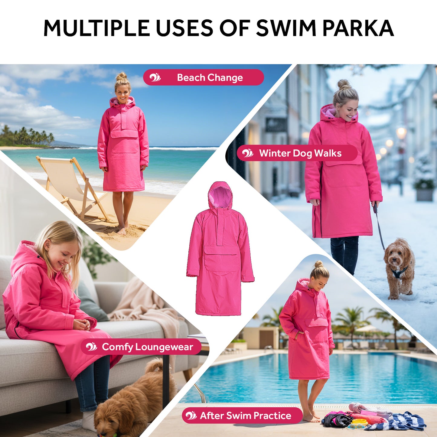 Lobmouse Swim Parka for Adult Youth and Kids,Comfort Sherpa Fleece Lining Swim Jacket,Waterproof Windproof Change Poncho Coat with Large Front Pocket for Surfing Swimming Home