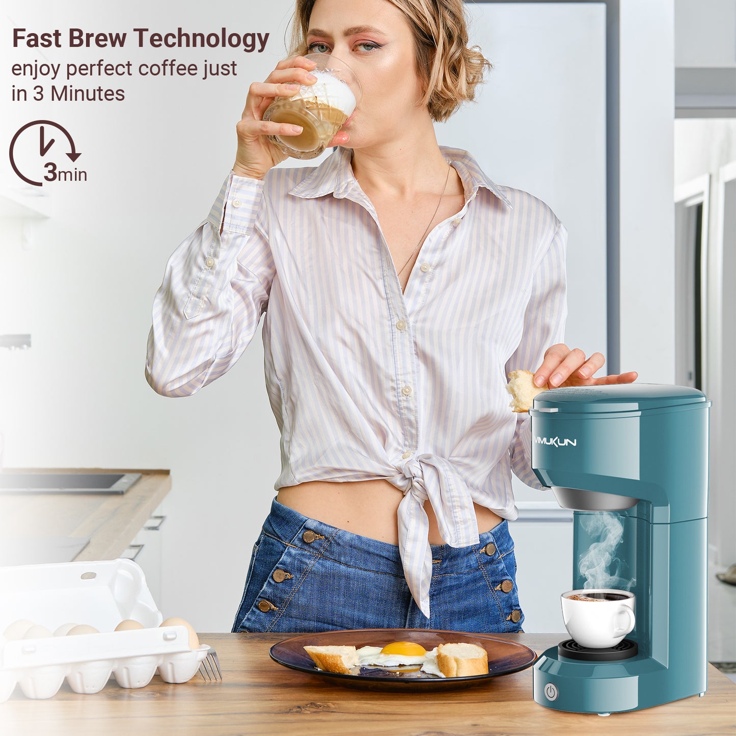 Single Serve Coffee Maker, Mini Coffee Brewer for K-Cup Single Cup Capsule and Ground Coffee, Single Cup Coffee Makers with 6 to 14oz Reservoir, Green