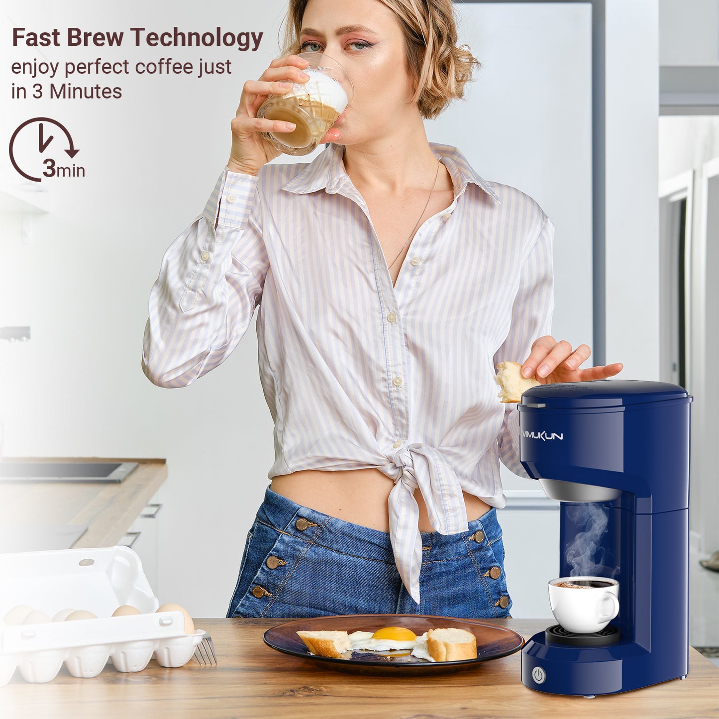 Single Serve Coffee Maker, Mini Coffee Brewer for K-Cup Single Cup Capsule and Ground Coffee, Single Cup Coffee Makers with 6 to 14oz Reservoir, Green