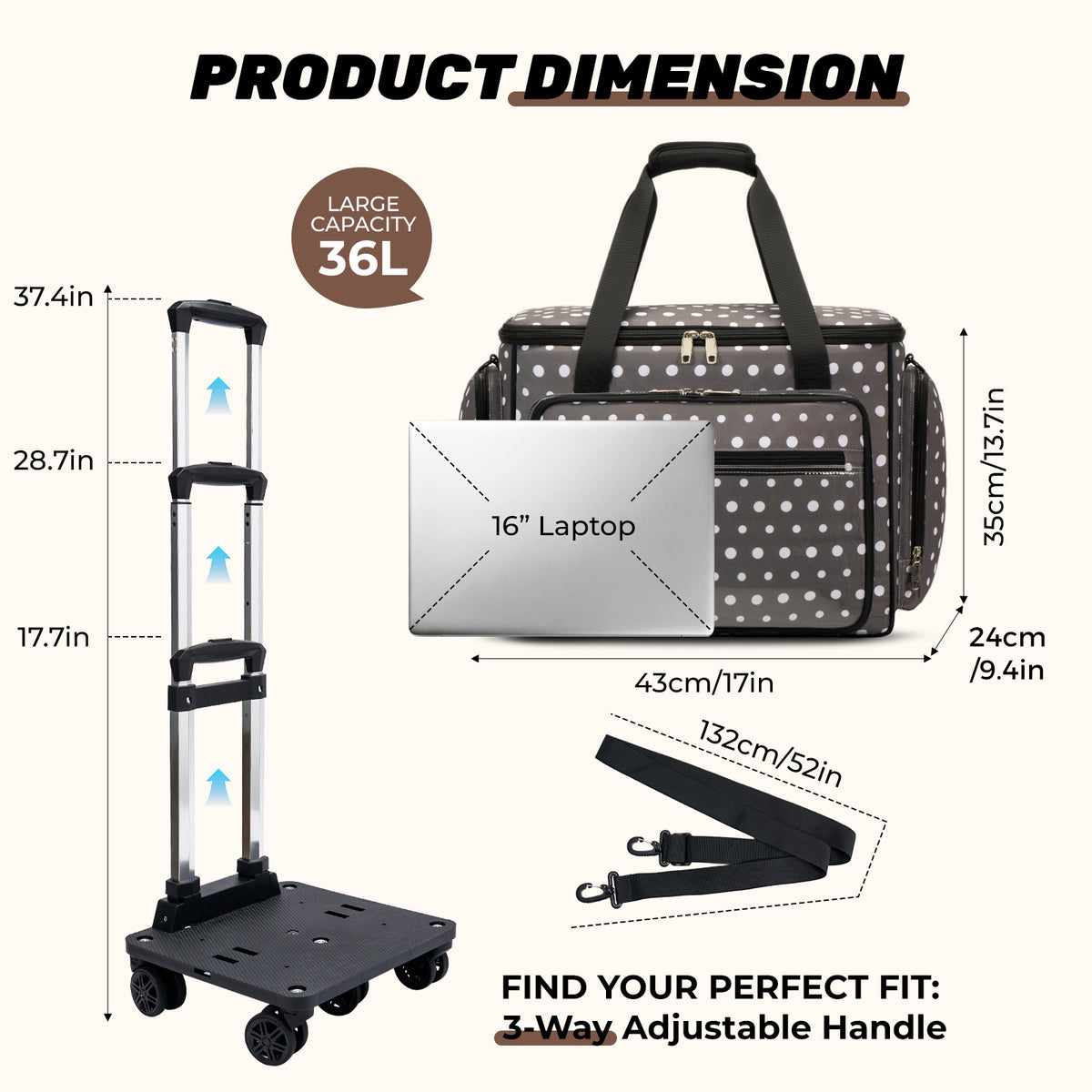 Rolling Craft Bag Sewing Machine Carrying Case,Rolling Organizer Work Bag with Removable Bottom Pad,Trolley Tote Bag on Wheels for Crafter Nurse,Teaching,Office