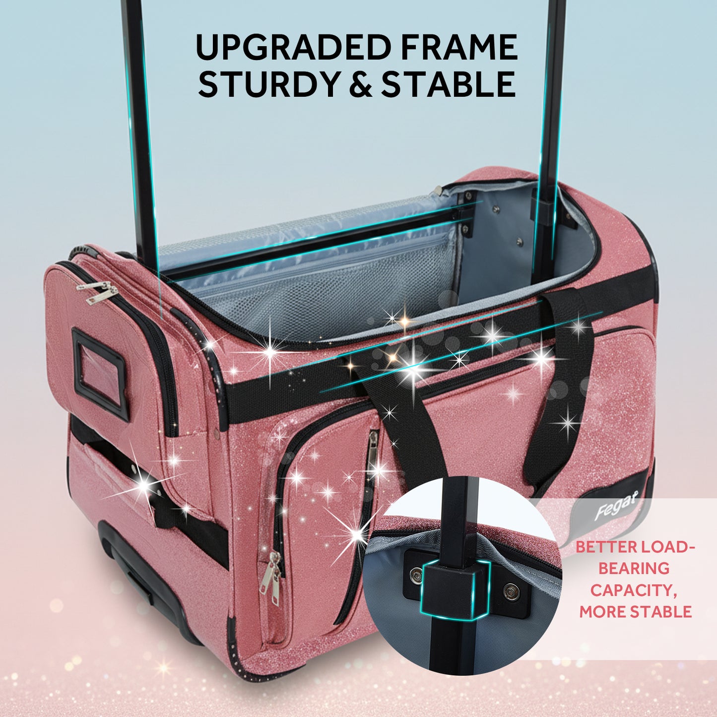 Fegat Dance Bag with Garment Rack-23"Glittering Rolling Competition Dance Travel Duffel Bag Lightweight Dance Bags for Cheerleader Dancers Athletes