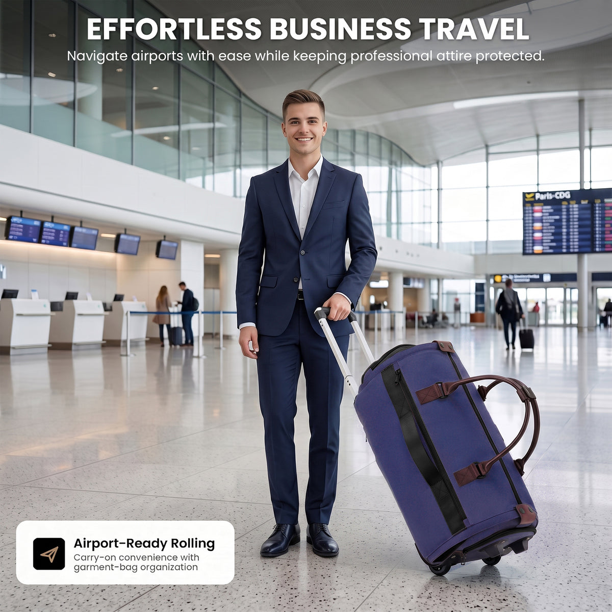 3-in-1 Rolling Garment Bag for Travel,Carry On Suit Travel Bag with Wheels,Shoe Compartment,Detachable Organizer,Wrinkle-Free Duffel Bag for Business Travel Wedding