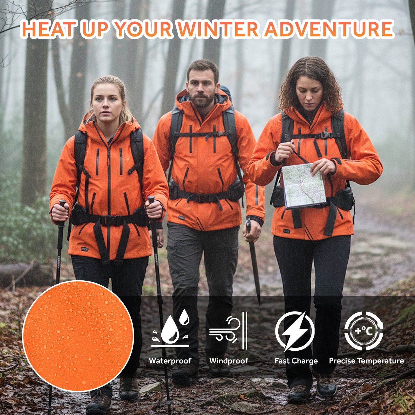 Heated Jacket for Men Women,Battery Powered Heating Jacket,Waterproof Windproof Warm Hooded Heated Coat for Hiking Skiing Camping