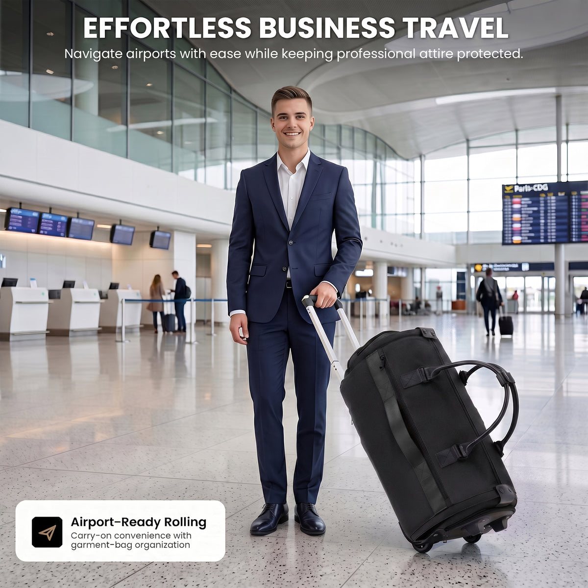 3-in-1 Rolling Garment Bag for Travel,Carry On Suit Travel Bag with Wheels,Shoe Compartment,Detachable Organizer,Wrinkle-Free Duffel Bag for Business Travel Wedding