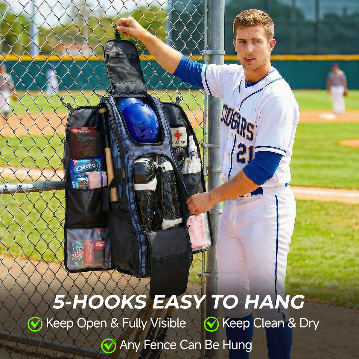 Fegat Rolling Baseball Bag with Wheels,100L Large Softball Bag Catchers Gear Bags for 8 Bats,Equipment Bag with 5 Fence Hooks,Reflective Strip,Shoe Compartment,Holds All Softball Baseball Equipment