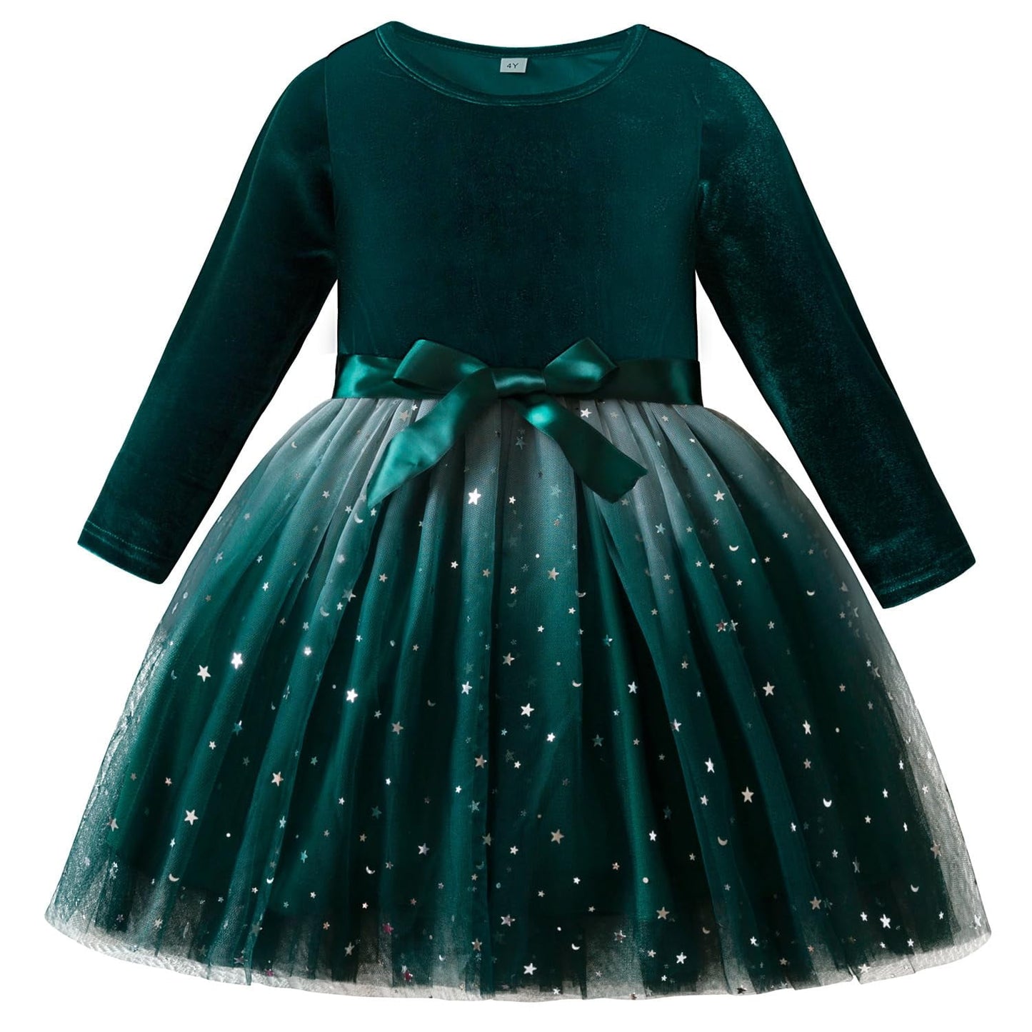 Toddler Girls Christmas Dresses Tutu Long Sleeve Velvet Tulle Fall Winter Princess Star Sequin Ruffle Holiday Party Birthday Xmas Dresses Black 4T(100)