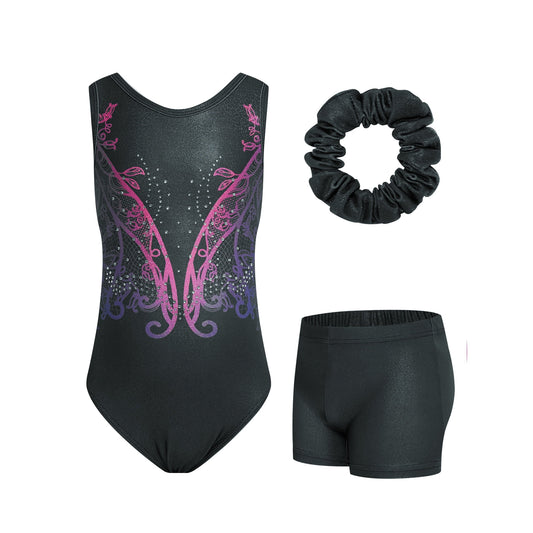Gymnastics Leotards for Girls Sparkly Rhinestone Dance Unitards Biketards with Shorts Activewear