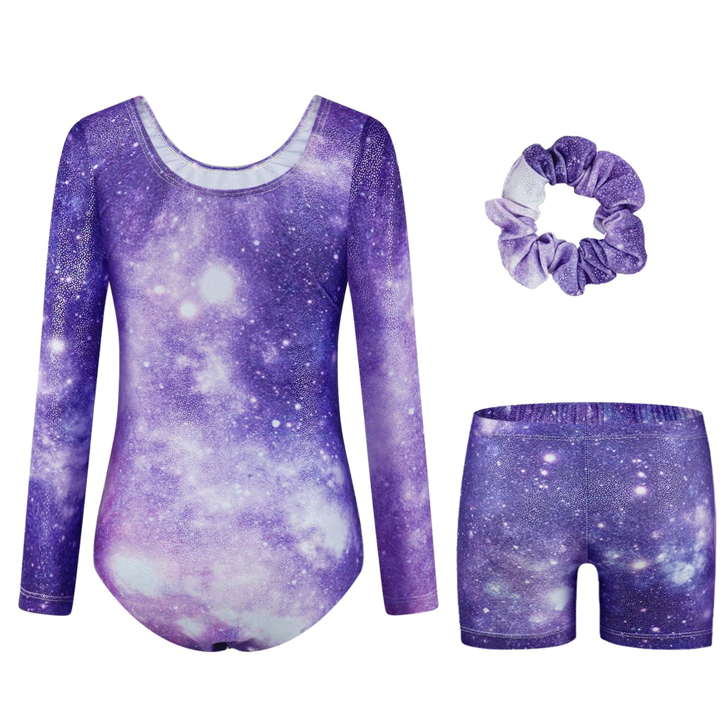 Leotards for Girls Gymnastics,Long Sleeve Sparkly Dance Biketards with Shorts Ballet Tumbling Outfit for 3-12 Years