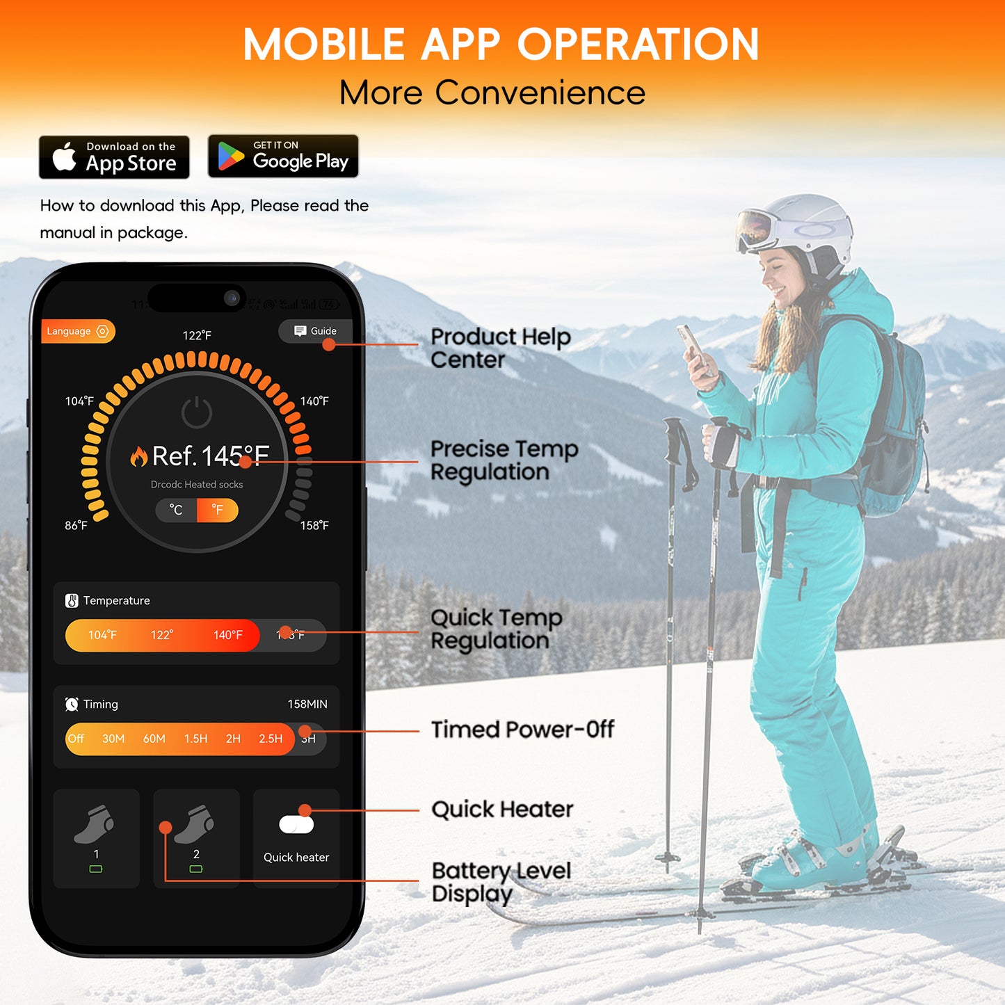 Lobmouse Heated Socks for Men Women with APP Control, 8500mAh Rechargeable Electric Socks,Foot Warmer Socks 4 Heating Settings for Men Women,Outdoor Hunting Skiing Cycling Camping Hiking