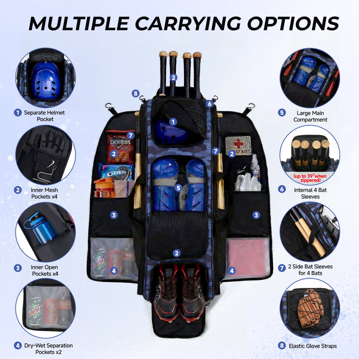 Fegat Rolling Baseball Bag with Wheels,100L Large Softball Bag Catchers Gear Bags for 8 Bats,Equipment Bag with 5 Fence Hooks,Reflective Strip,Shoe Compartment,Holds All Softball Baseball Equipment