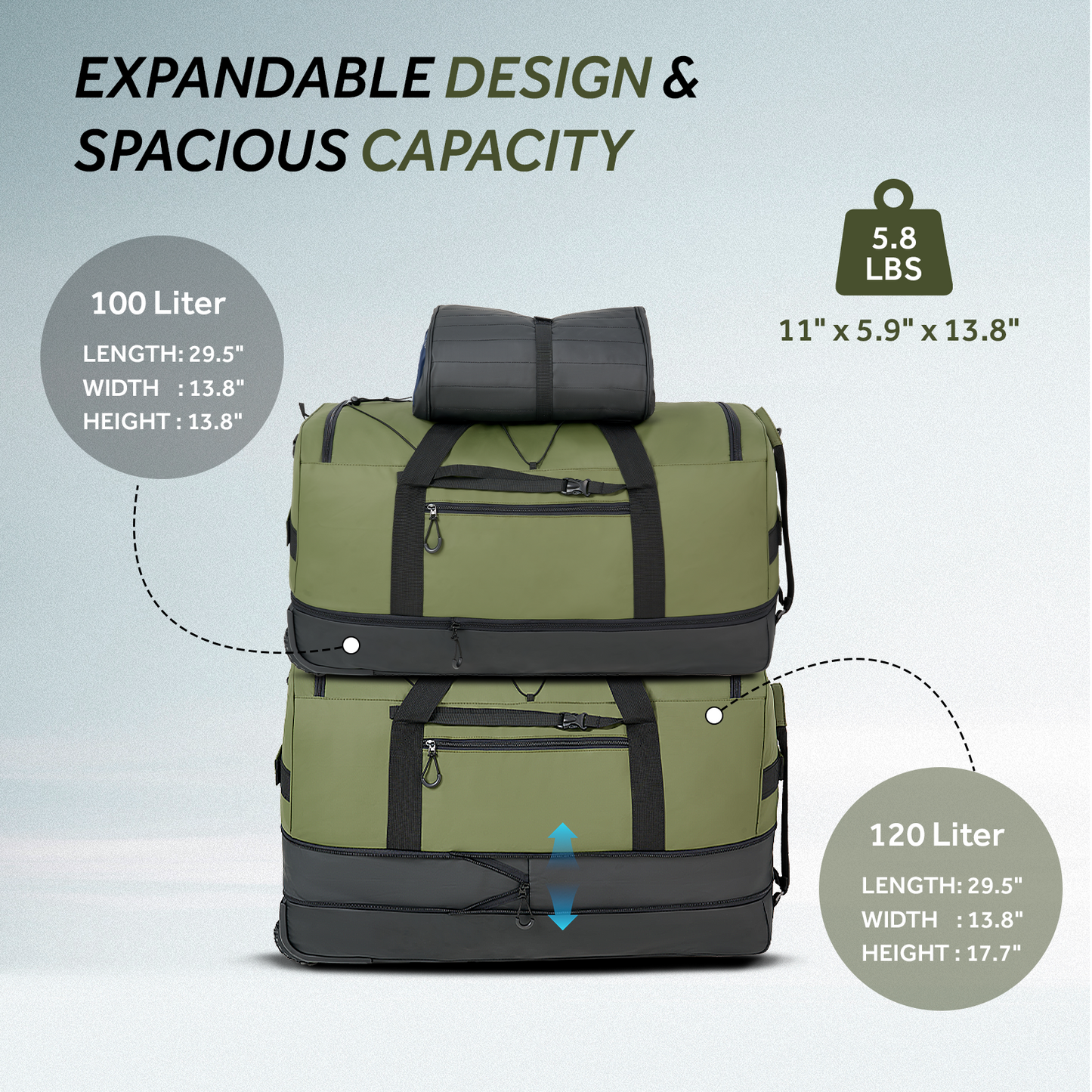 Fegat Foldable Rolling Duffel Bag,30'' Travel Duffel Bag Expandable 100L-120L Heavy Loads Design,Large Waterproof Wheeled Bag for Travel with Straps & Lock