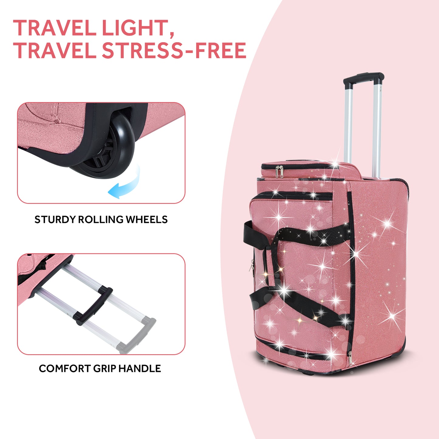 Fegat Dance Bag with Garment Rack-23"Glittering Rolling Competition Dance Travel Duffel Bag Lightweight Dance Bags for Cheerleader Dancers Athletes