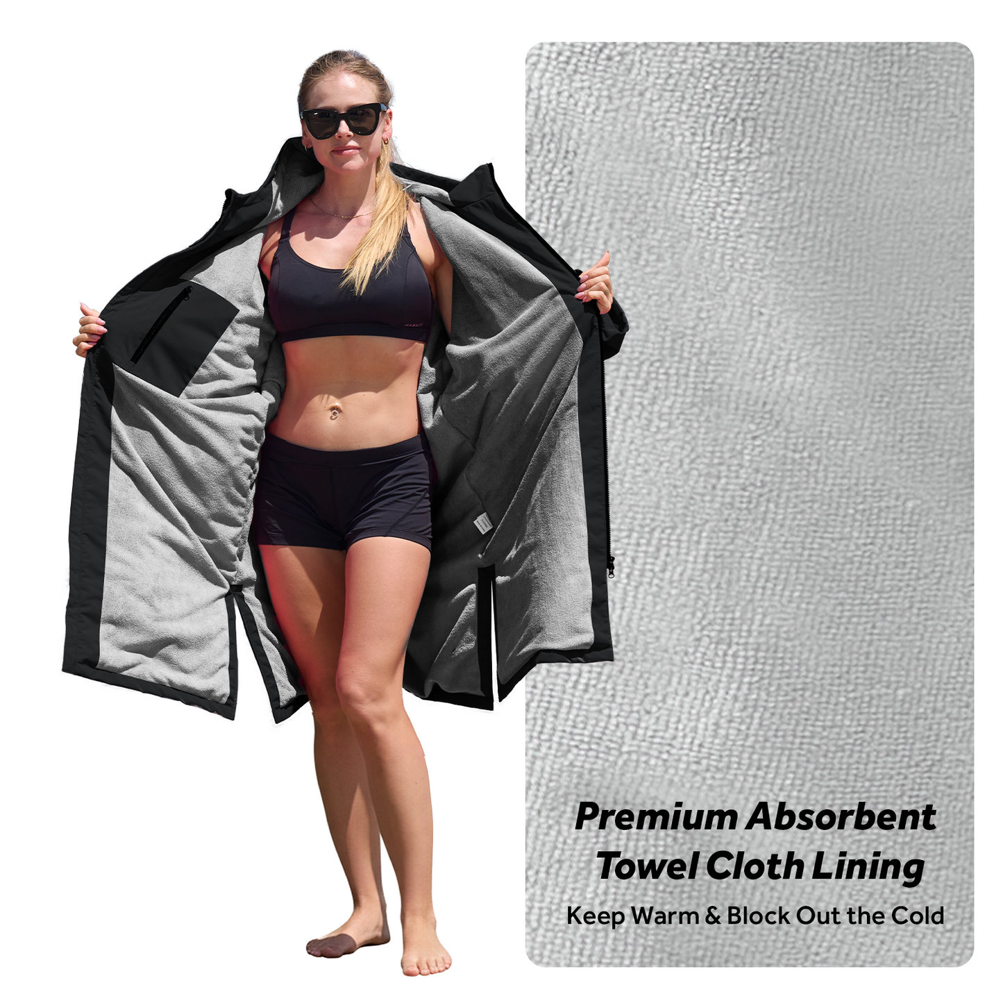 Lobmouse Swim Parka for Adult and Kids,Unisex Fleece Lined Hooded Swim Jacket,Waterproof Windproof Versatile Warm Coat Oversized Bat Wing Changing Poncho for Surfing Swimming