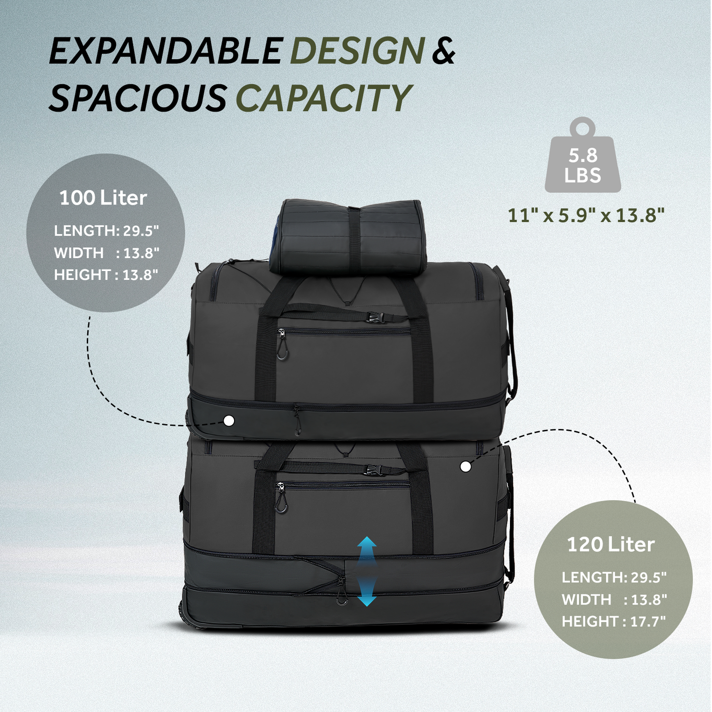 Fegat Foldable Rolling Duffel Bag,30'' Travel Duffel Bag Expandable 100L-120L Heavy Loads Design,Large Waterproof Wheeled Bag for Travel with Straps & Lock