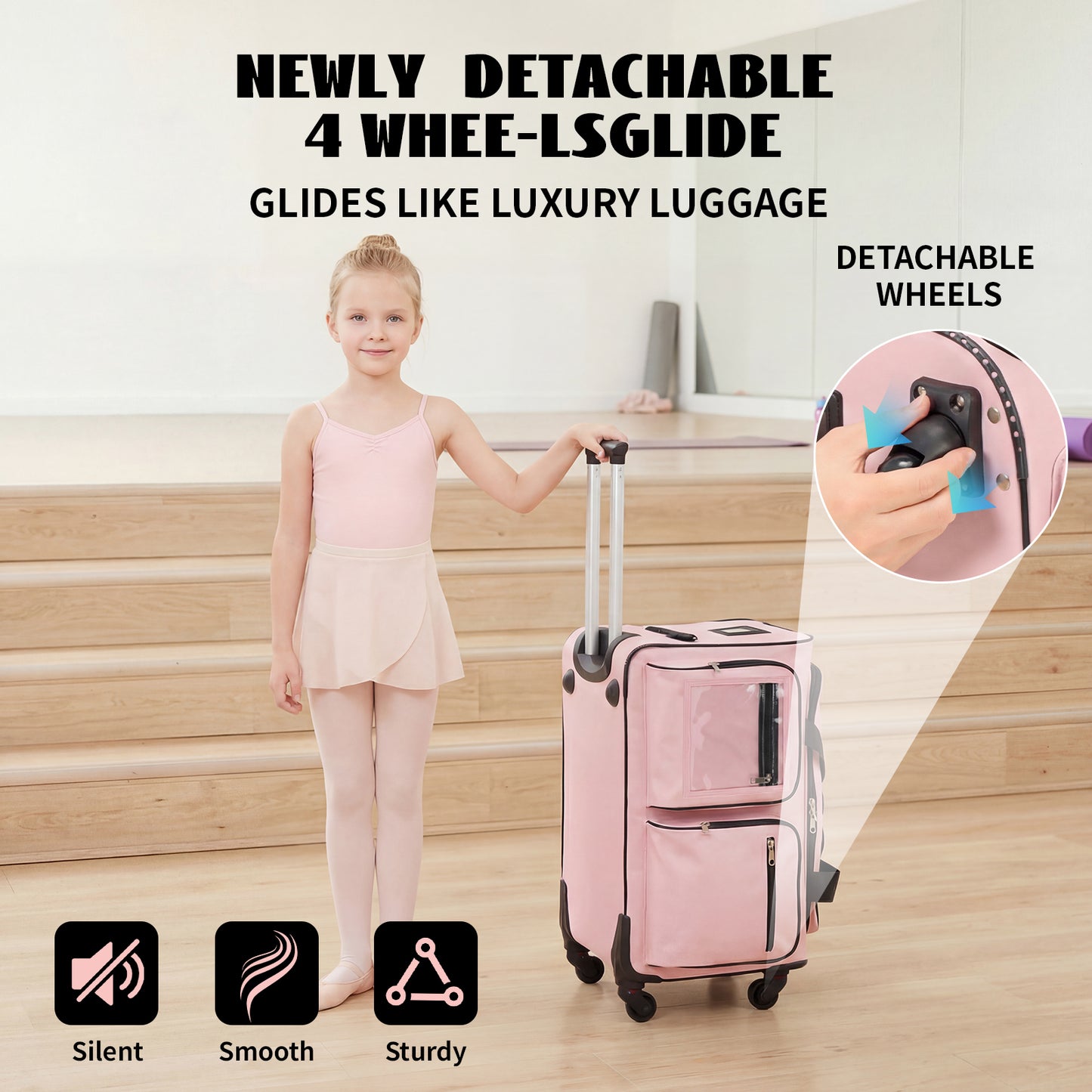 Fegat Dance Bag with Garment Rack,23" Newly Upgraded Rolling Dance Bag With 360° Detachable Wheels,Large Travel Dance Duffle Bag for Dancers Shows Livestreamer Athletes