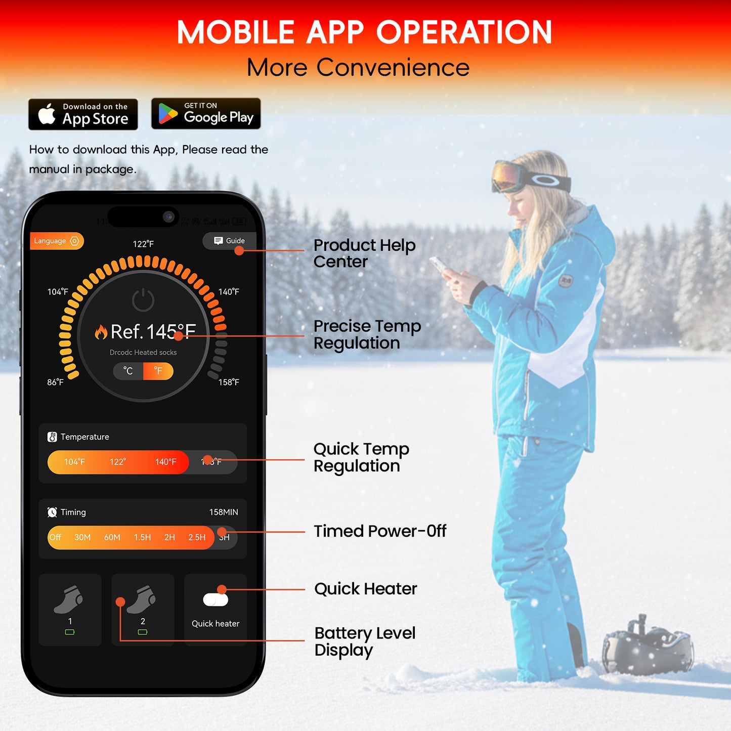 Lobmouse Heated Socks for Men Women, 8000mAh Rechargeable Electric Socks, Battery Operated Socks Foot Warmer Socks for Men Women,Outdoor Hunting Skiing Cycling Camping Hiking,Non-APP Control