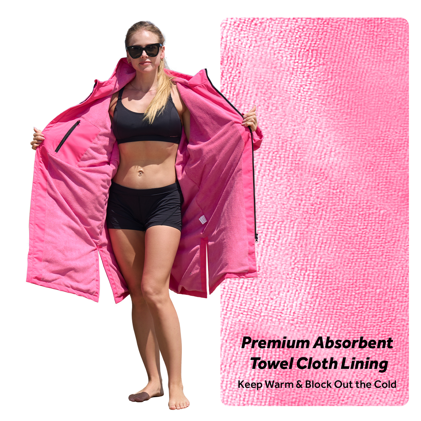 Lobmouse Swim Parka for Adult and Kids,Unisex Fleece Lined Hooded Swim Jacket,Waterproof Windproof Versatile Warm Coat Oversized Bat Wing Changing Poncho for Surfing Swimming