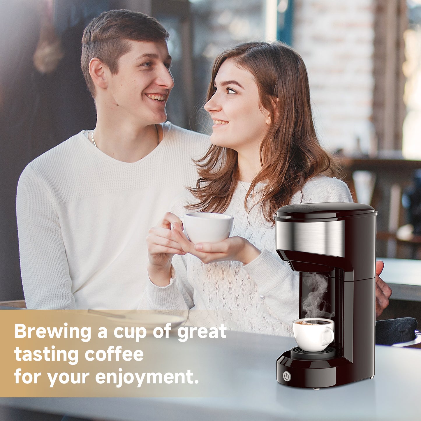 MINI Single Serve Coffee Maker, Instant Coffee Maker One Cup for K Cup & Ground Coffee, Portable Capsule Coffee Machine with 6 to 14oz Reservoir, 90 Seconds Fast Brewing and One Button Operation