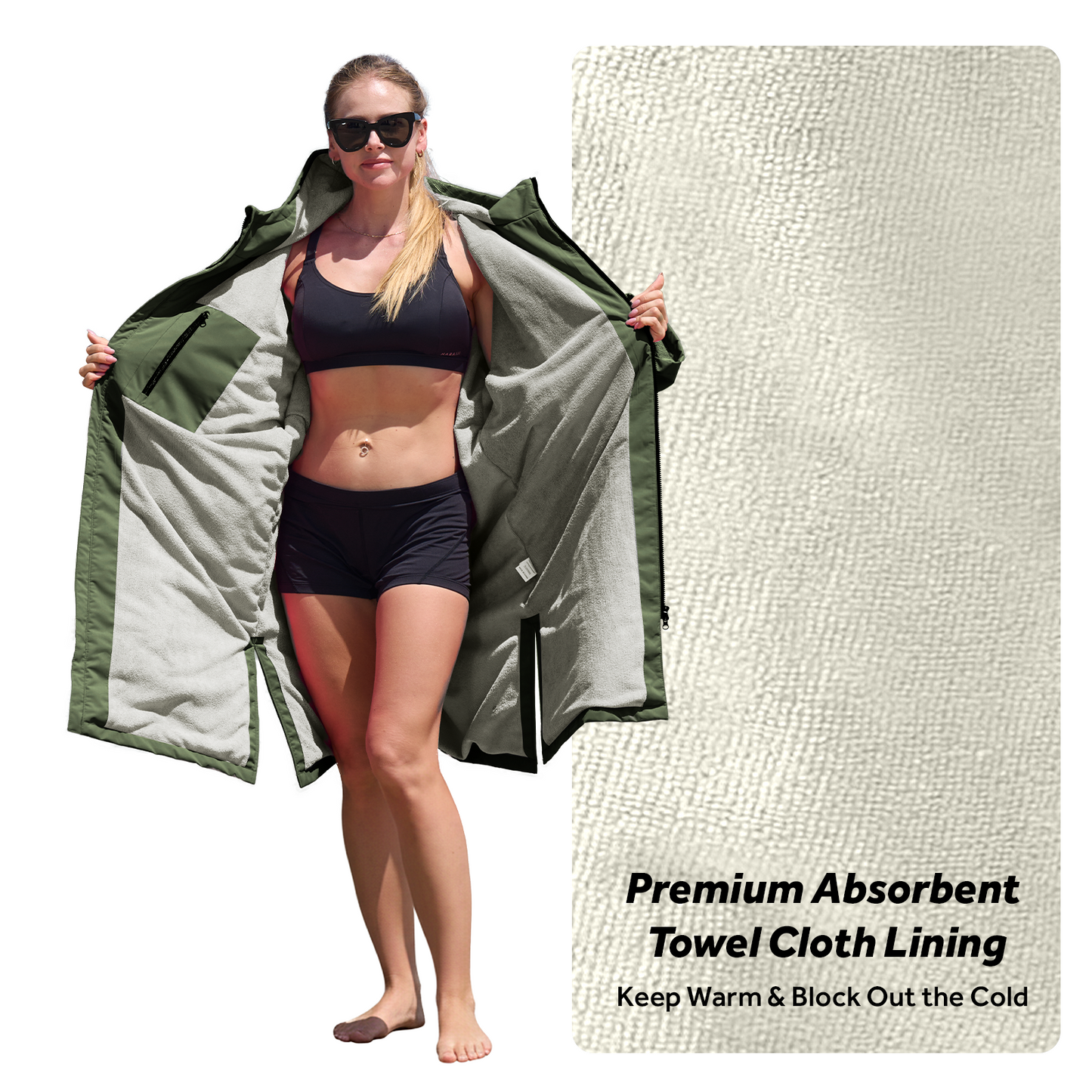 Lobmouse Swim Parka for Adult and Kids,Unisex Fleece Lined Hooded Swim Jacket,Waterproof Windproof Versatile Warm Coat Oversized Bat Wing Changing Poncho for Surfing Swimming