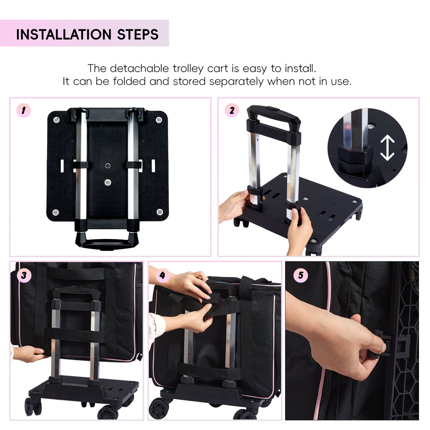 Fegat Rolling Craft Bag,Large Rolling Teacher Tote Bag with Laptop Compartment,Detachable Dolly,Roller Scrapbook Tote Bag Sewing Machine Storage Tote for Women,Craft,Teaching,Office, 5 Wheels, 17.3"