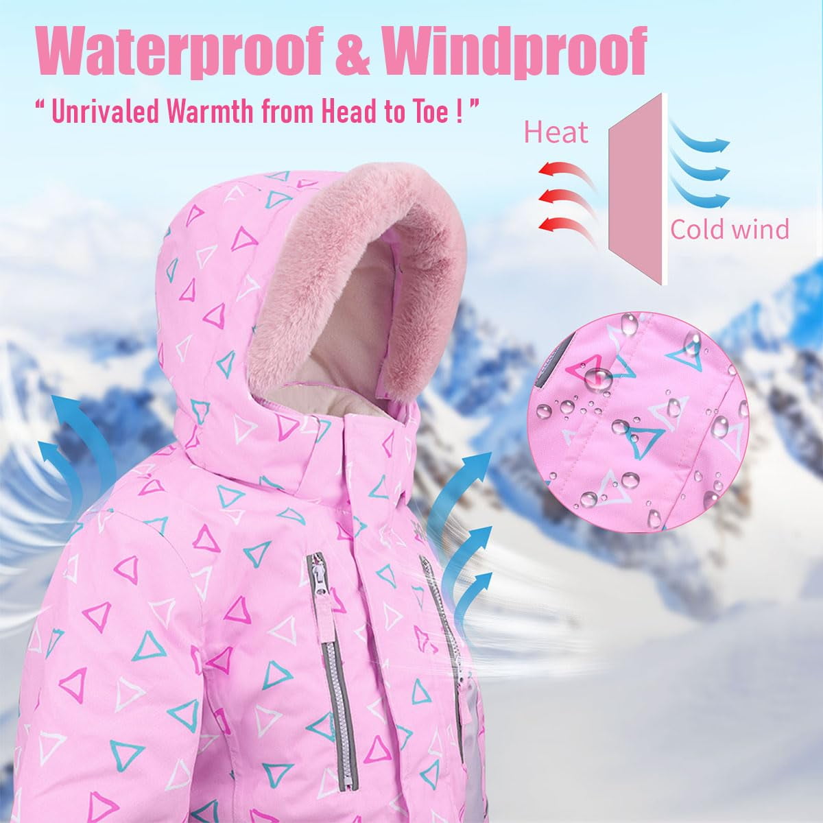 Kids Snowsuit One Piece, Girls Snow Suit Waterproof, Boys Ski Jacket Jumpsuits Overalls for Skiing Snowboarding