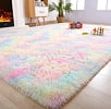 OldPAPA Fluffy Rugs for Living Room, Washable Rugs, 3x5 Area Shag Rugs for Bedroom, Girls Boys Room Decor,Upgrade Anti-Skid Small Carpet for Home Decor Aesthetic, Rainbow Color