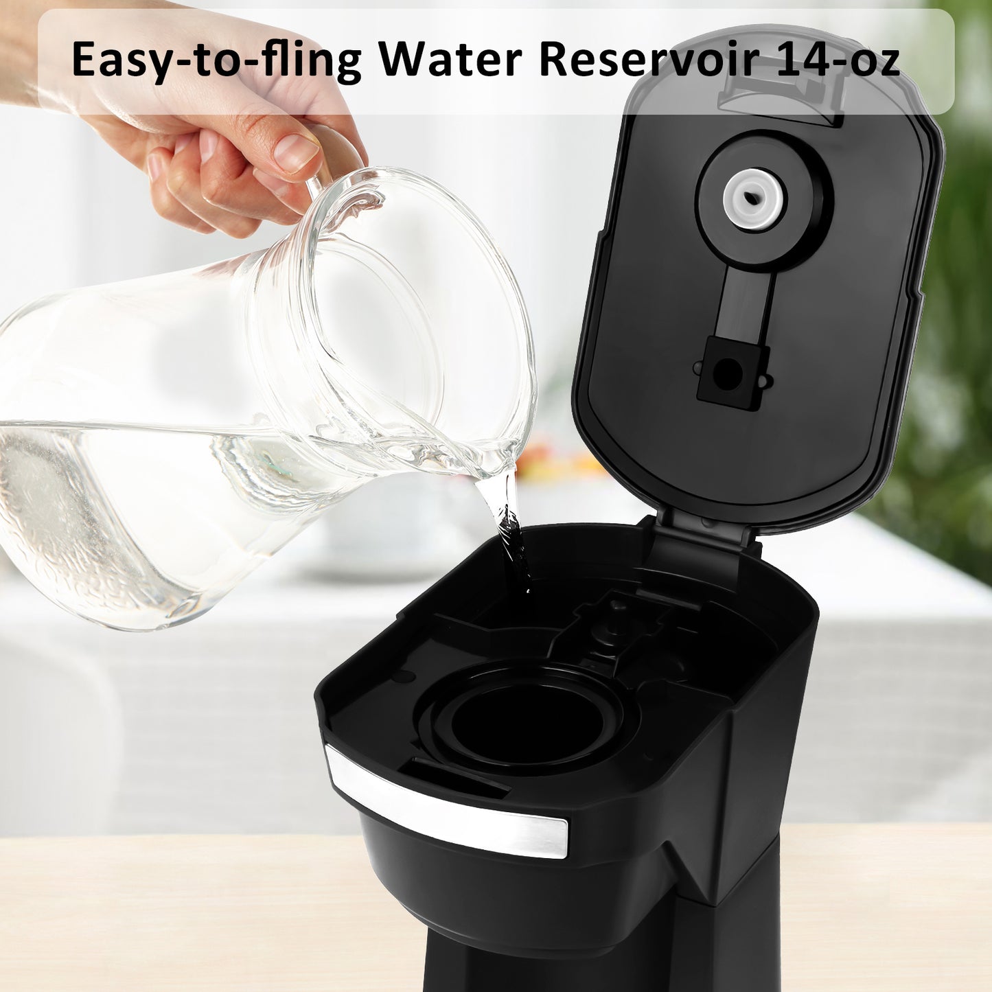 2 in 1 Single Serve Coffee Maker for K Cup Pods & Ground Coffee, Mini K Cup Coffee Machine with 6 to 14 oz Brew Sizes, Single Cup Coffee Brewer with One-Press Fast Brewing, Reusable Filters